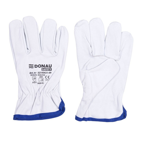 Guanti da lavoro in pelle di capra con polsino elastico bianco Donau Safety conf. 12 pz Tg. 7/S - 32143621-07